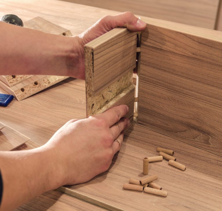 board chipboard cut parts for furniture production close-up